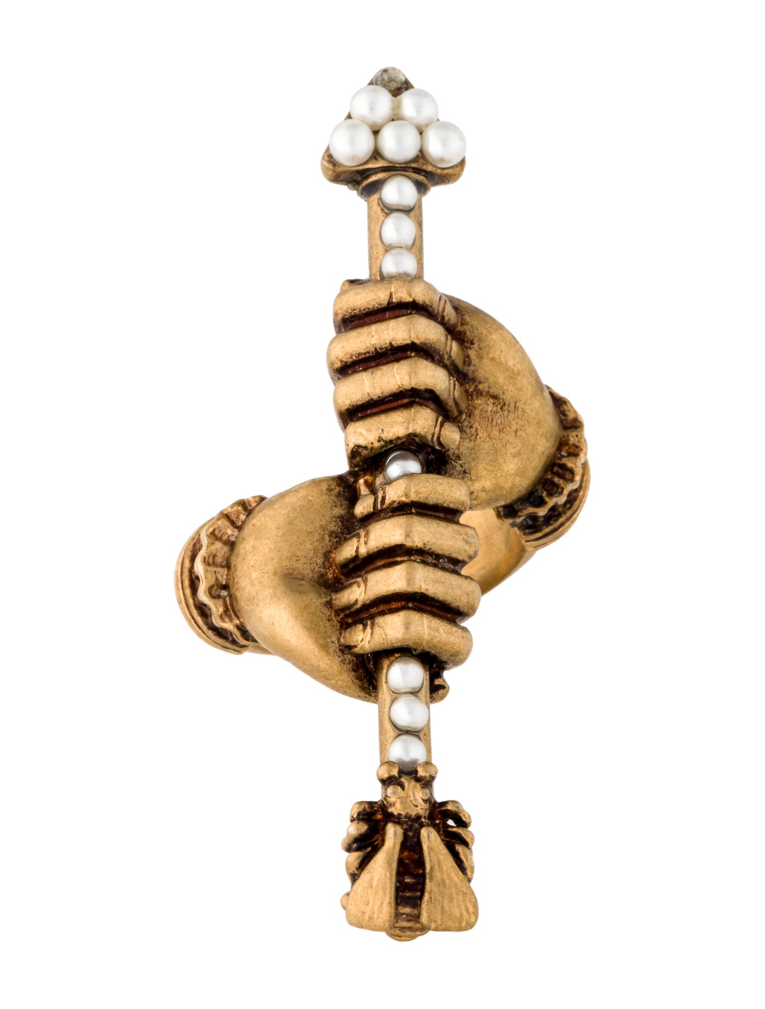 Gucci Faux Pearl Hand & Arrow Cocktail Ring